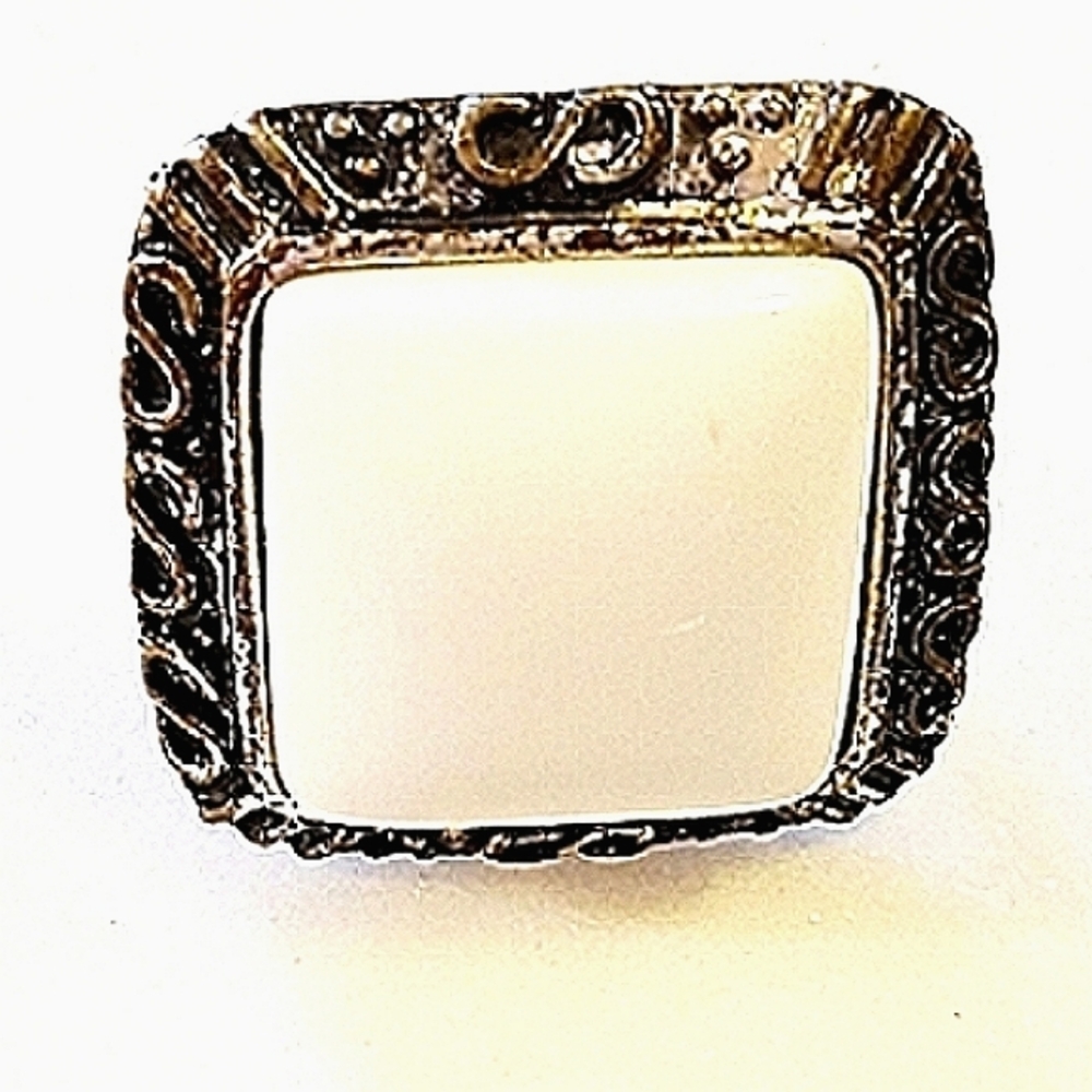 Statement Ring Silver And White Square Genuine Vi… - image 1